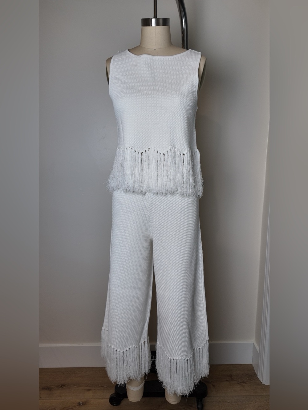 English Factory White Fringe Wide-Leg Jumpsuit